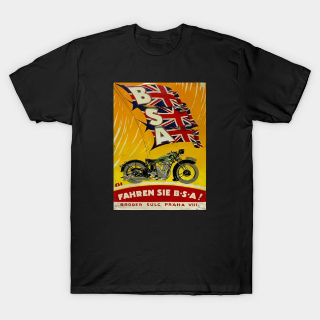 Retro BSA Motorbike Poster T-Shirt by funkymonkeytees